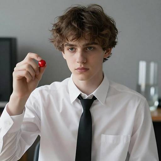 Intense Young Man with Red Object
