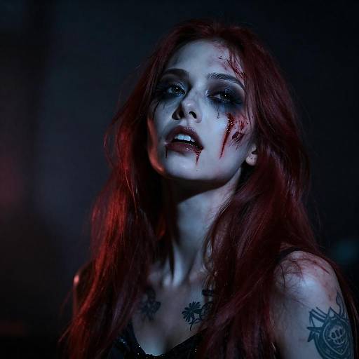 Blue and Red Lit Zombie Woman Portrait