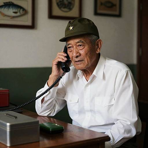 Intense Elderly Man at a Desk