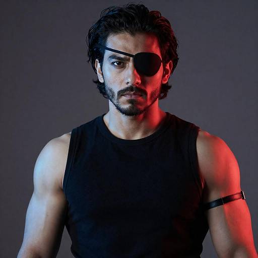 Eyepatch Warrior in Red and Blue