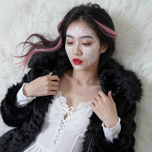 Portrait of Asian Woman with Geometric Face Paint