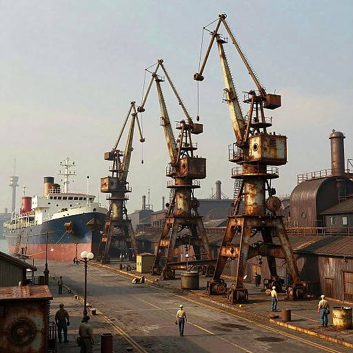 Photorealistic Steampunk Industrial Harbor