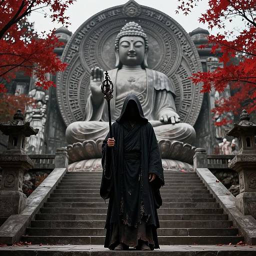 Mystical Guardian Before Buddha Statue