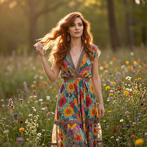 Vibrant Bohemian Woman in Forest