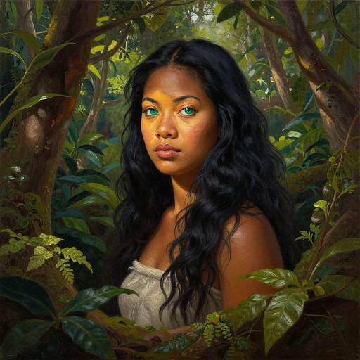 Superrealistic Micronesian Woman in Forest