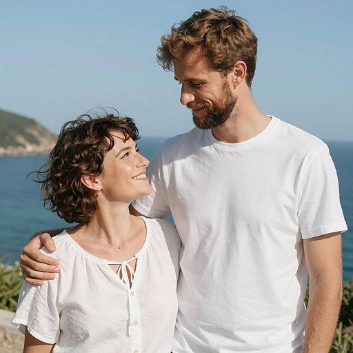 Romantic Beach Scene with Smiling Couple
