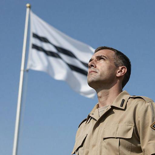 Man Gazing at Striped White Flag