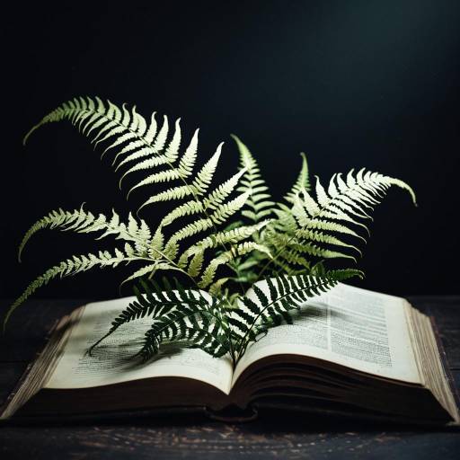 Open Botanical Book with Glowing Fern Illustration Open Botanical Book with Glowing Fern Illustration