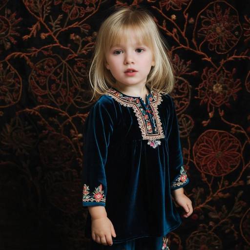 Blonde Girl in Velvet Embroidered Dress