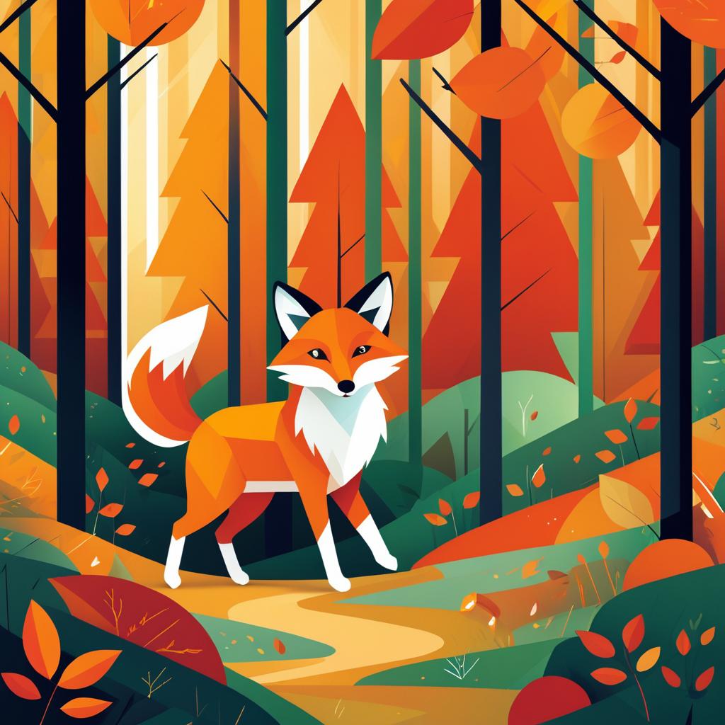 Clever Fox in Artistic Autumn Forest