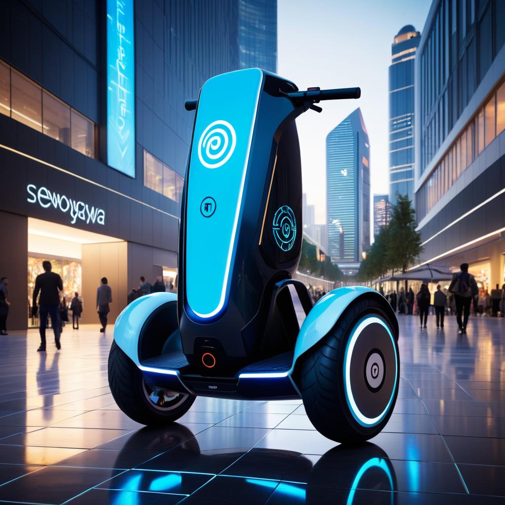 Futuristic Knight on Glowing Segway