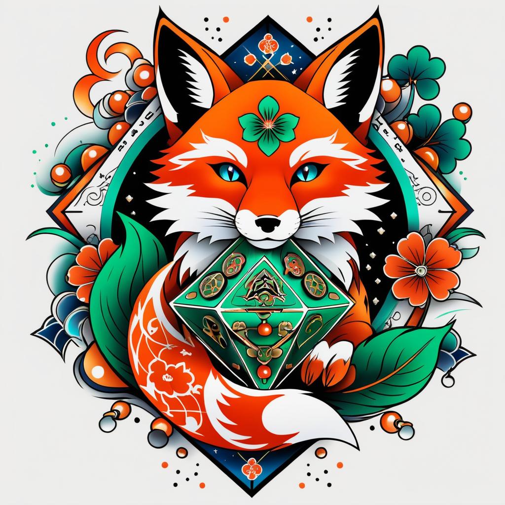 Playful Fox Spaceship Irezumi Tattoo Design