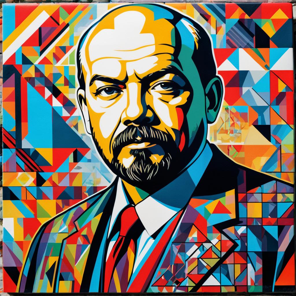 Vladimir Lenin Graffiti with Geometric Patterns