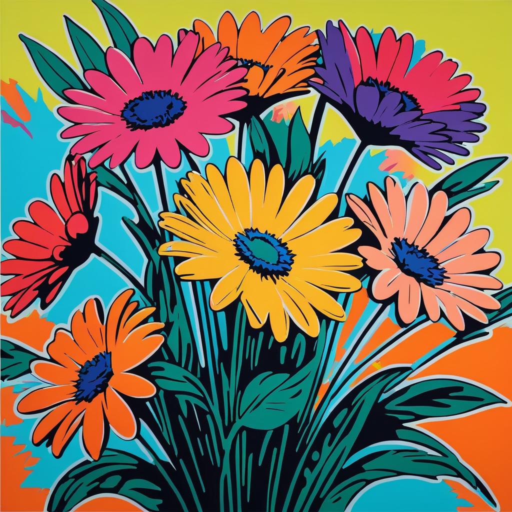 Vibrant Flower Bouquet in Warhol Style