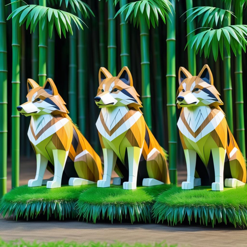 Animated Asian Wolves in Bamboo Grove