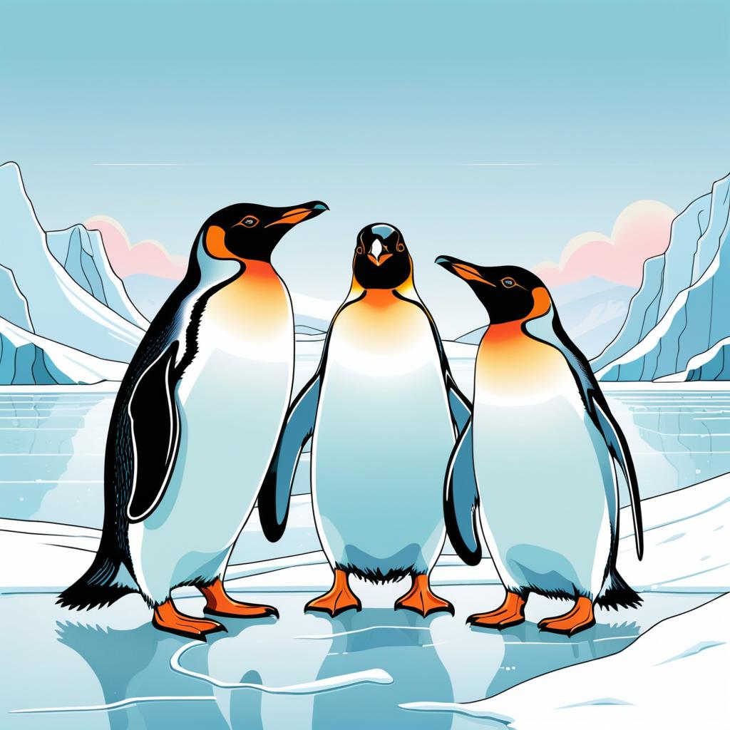 Three Quirky Penguins in Pastel Art