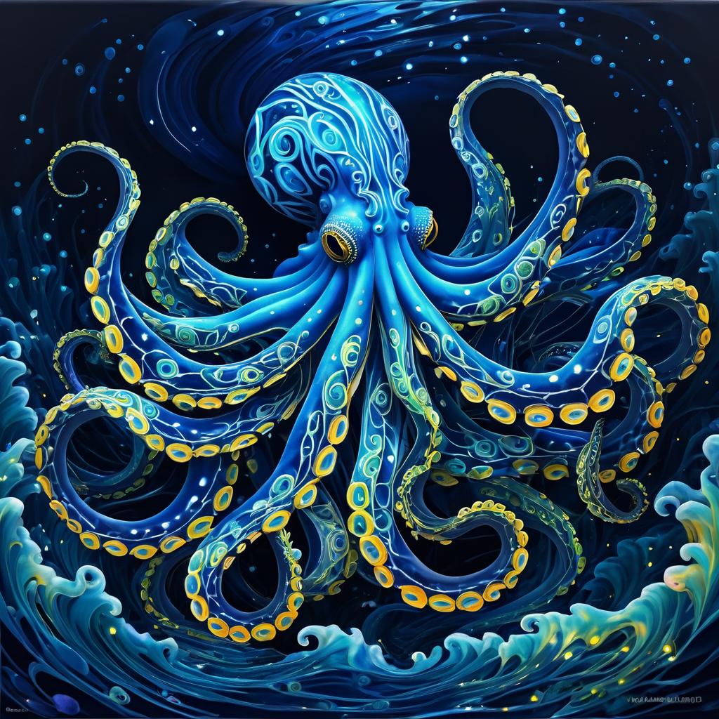 Mesmerizing Deep-Sea Octopus Painting