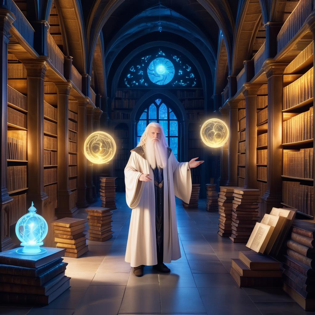 Hyper-Realistic Albino Wizard in Library