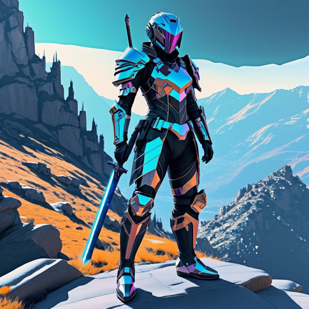 Futuristic Cyberpunk Knight in Mountains