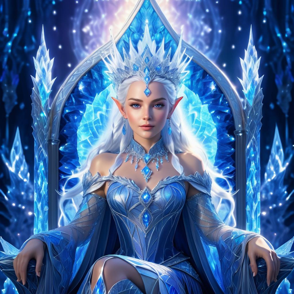 Ethereal Elf Queen Amidst Blue Crystals