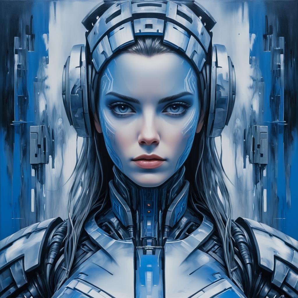 Dystopian Cybernetic Woman in Oil