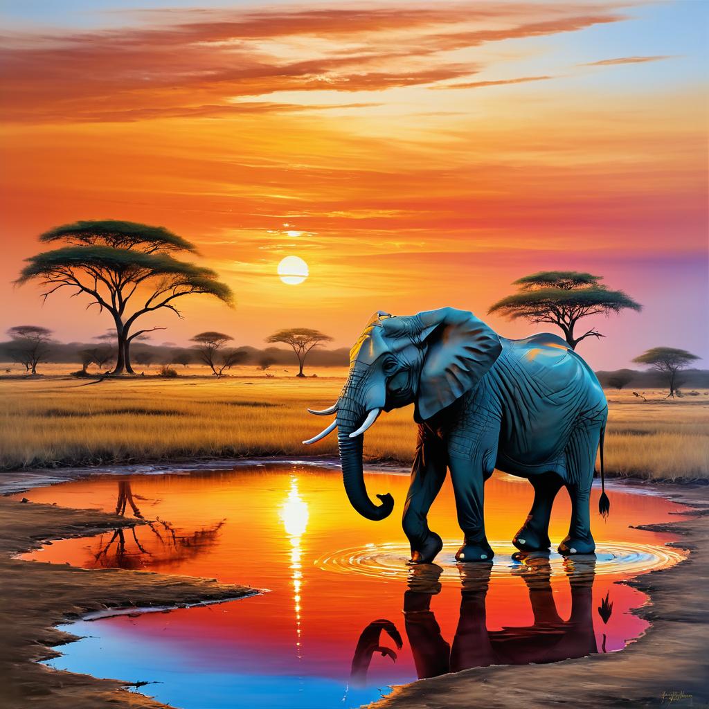 Majestic Elephant at Sunset Watering Hole