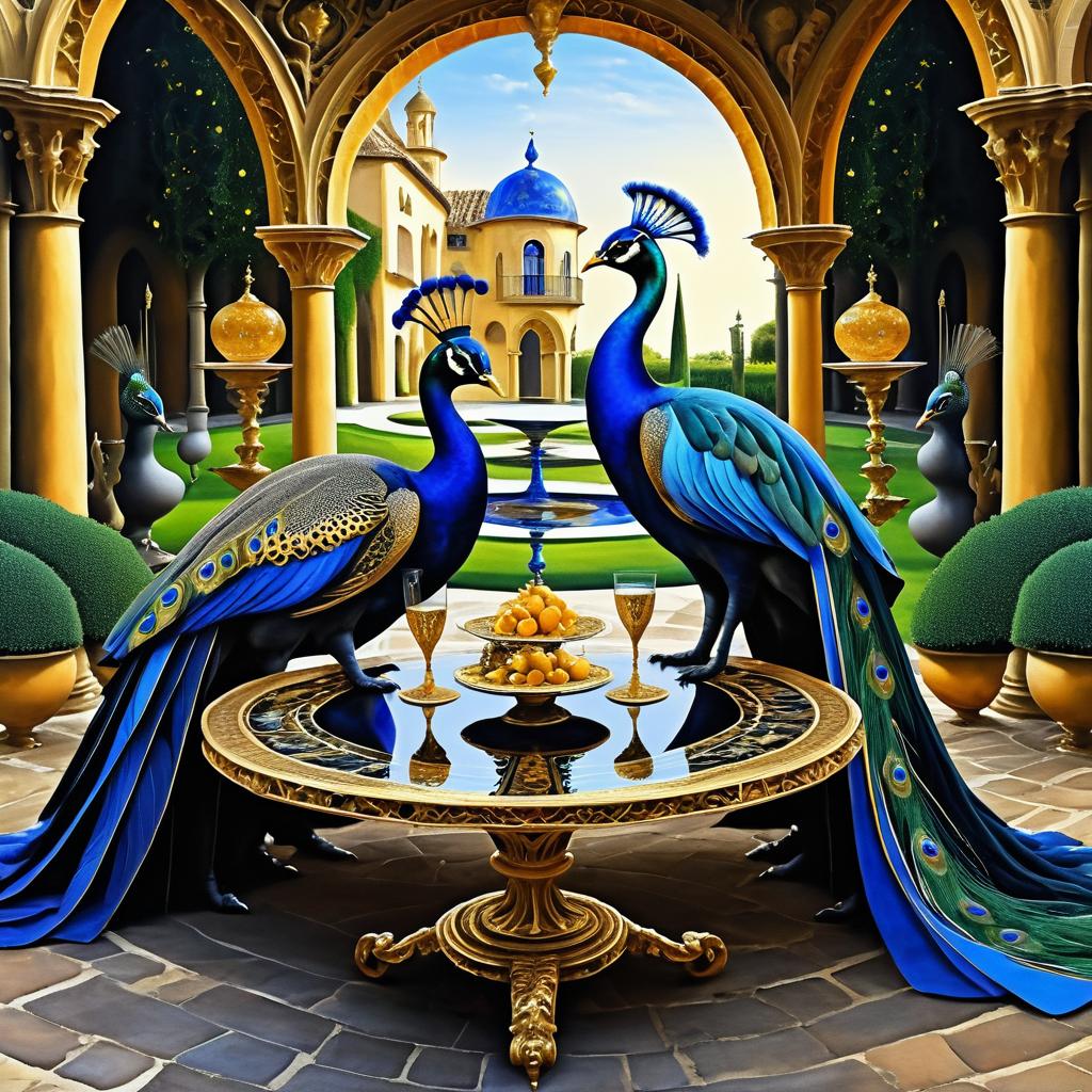 Surreal Royal Courtyard with Peacocks