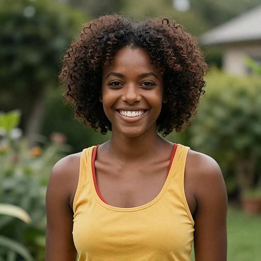 Smiling Black Woman in Yellow Tank Top