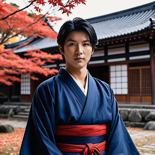 Young Asian Man in Traditional Japanese Kimono