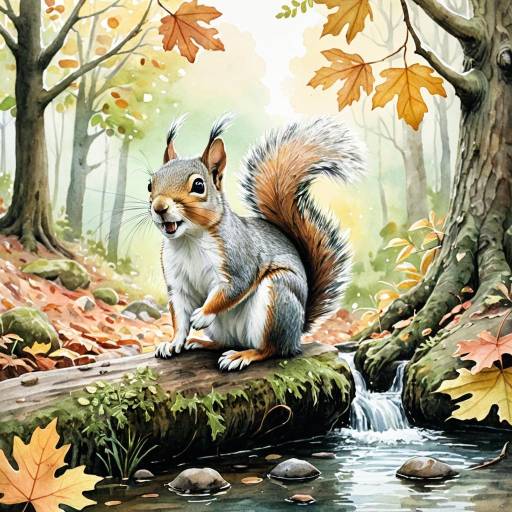 Adventurous Squirrel in Autumn Forest