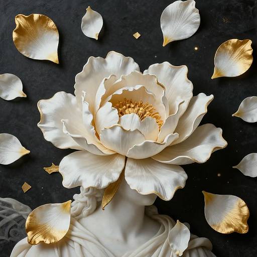 Intricate Marble Sculpture with Floating Silk Petals