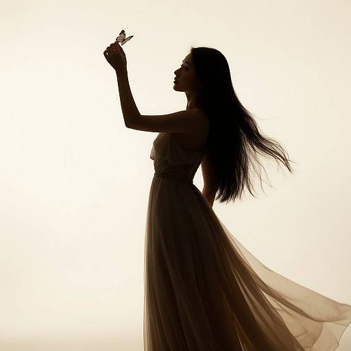 Graceful Woman Holding Butterfly Silhouette