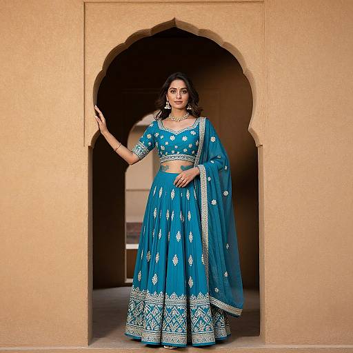 Woman in Blue Choliya Dress