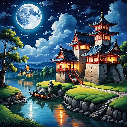 Enchanting Nightscape with Moonlit Elements