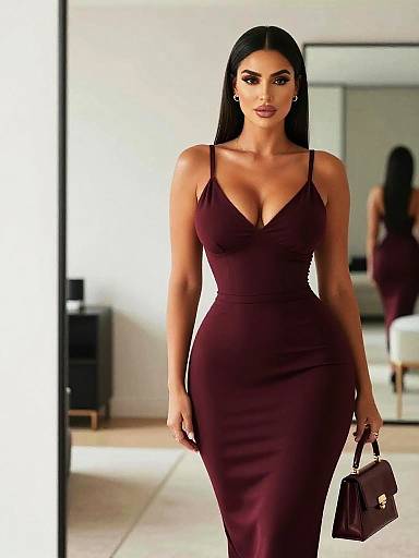 Stylish Mirror Selfie in Burgundy Dress