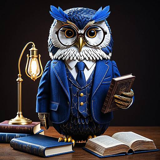 Wise Owl in Cobalt Blue Attire