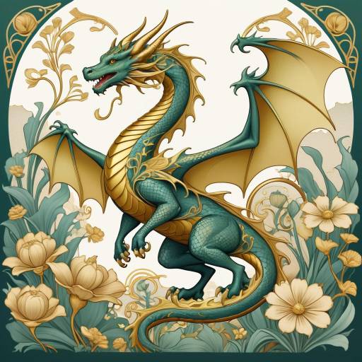 Whimsical Dragon in Art Nouveau Style Whimsical Dragon in Art Nouveau Style