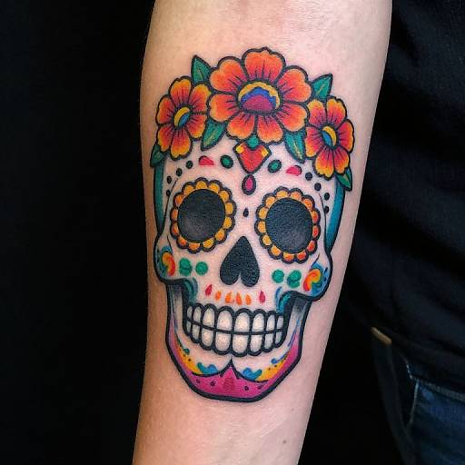 Vibrant Day of the Dead Skull Tattoo