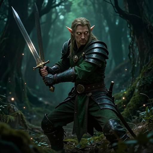 Elf Warrior in Enchanted Woodland
