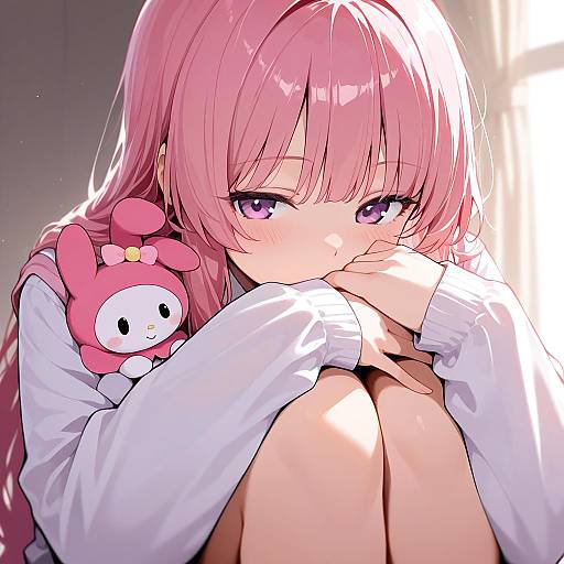 Illustration of My melody, sanrio in the style of Saku (osake love)