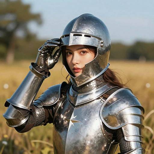 Beautiful Woman in Shiny Silver Armor
