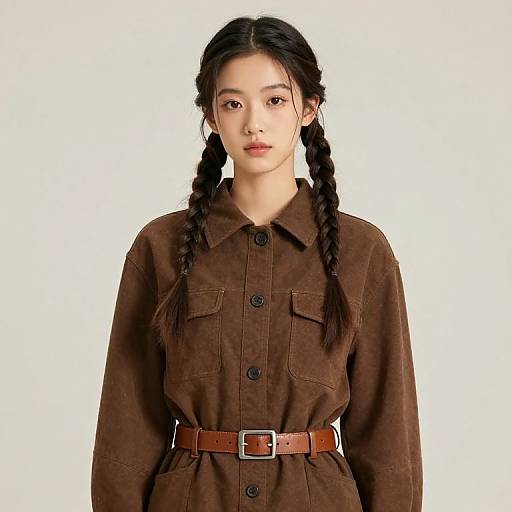 Girl with Braids in Brown Outfit