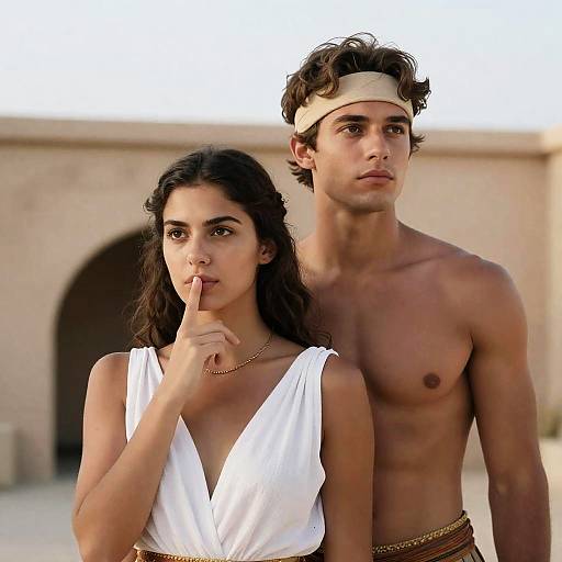 Ancient Couple Portrait with Thoughtful Expressions