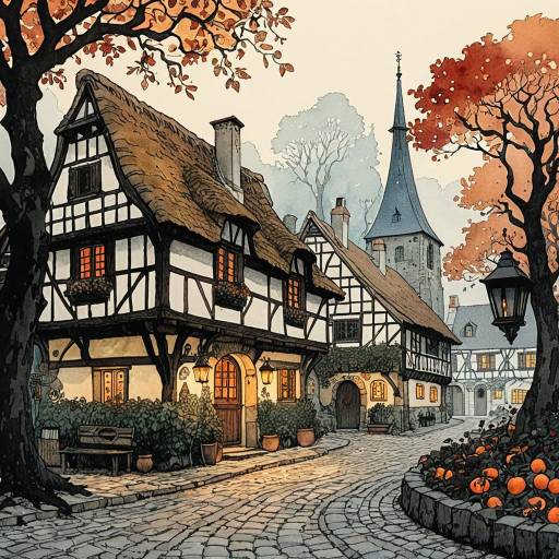Medieval European Village at Dusk