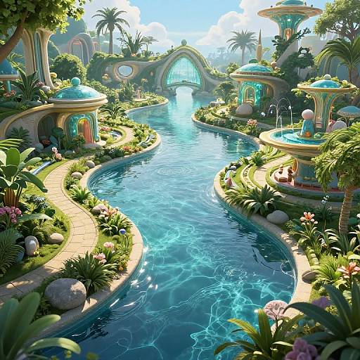 Utopian Water Garden HD Wallpaper