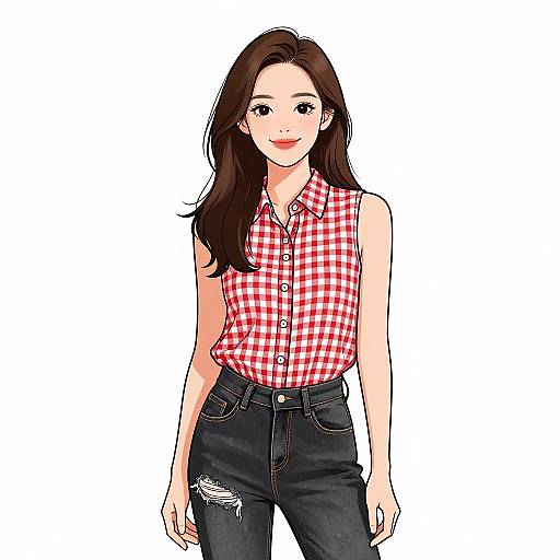 Smiling Woman in Casual Gingham Shirt