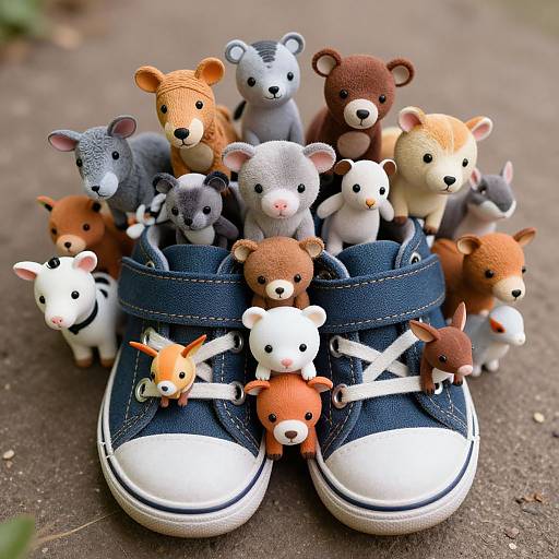 Child Surrounded by Cute Animals Overhead