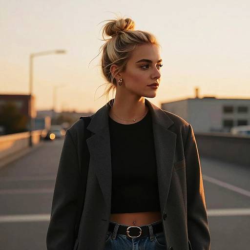 Messy Bun Blonde in Urban Sunset