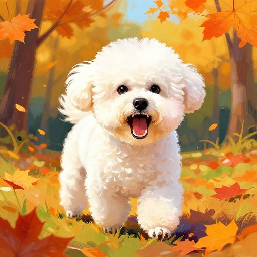 Angry Bichon Frise in Autumn Park