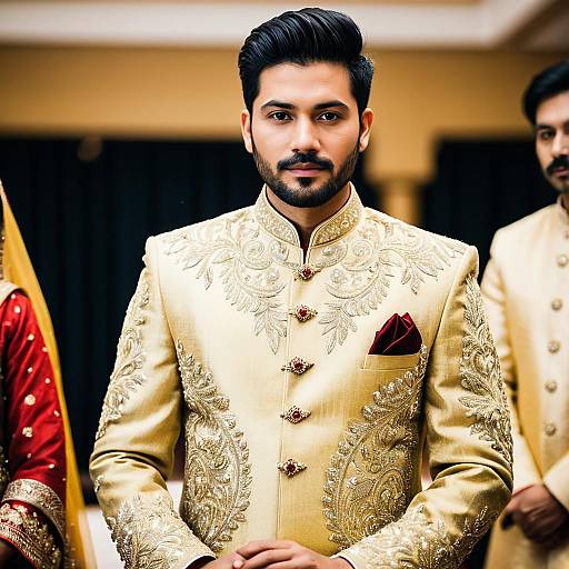 Groom in Gold Embroidered Sherwani